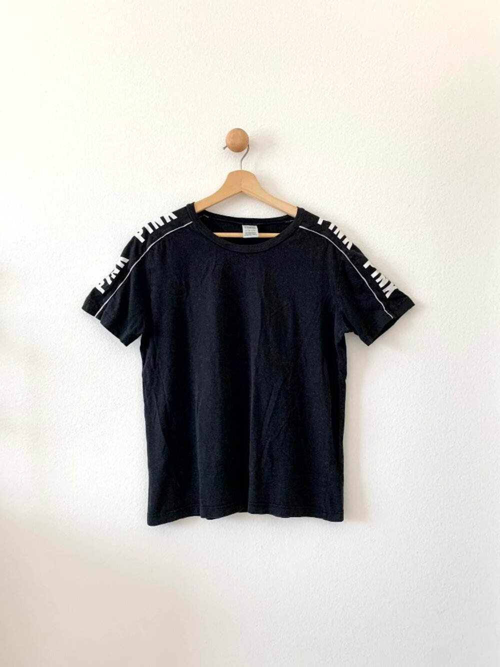 PINK Black Crew Short Sleeves Tee Shirt Small